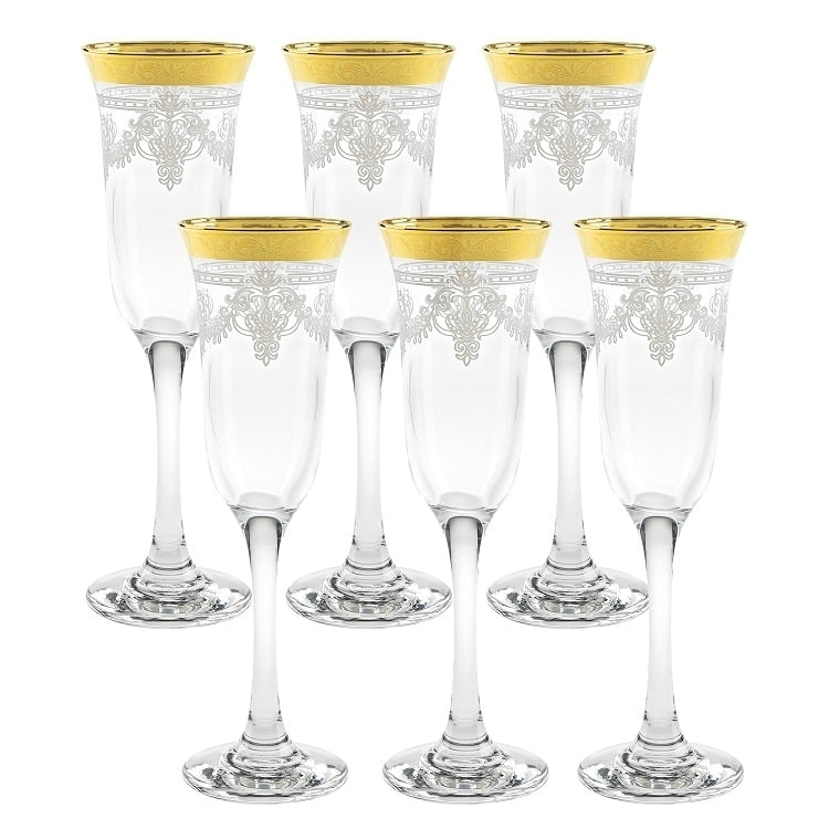Flutes Set Of 6 Stencil Pattern And Gold Band