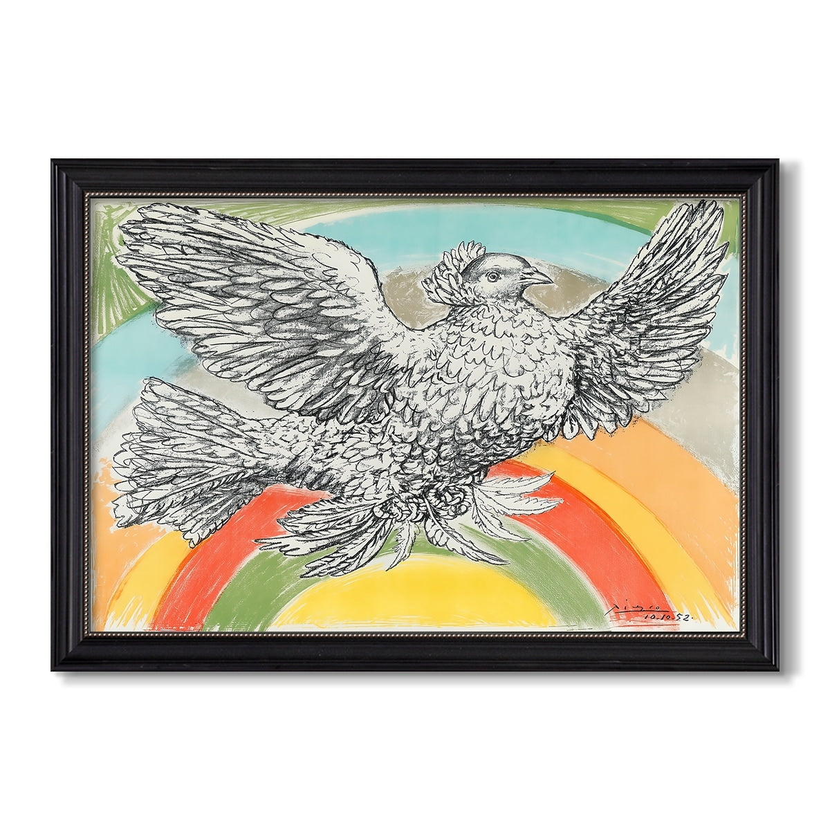 Flying Dove With Rainbow 1952 Pablo Picasso Custom Framed Canvas