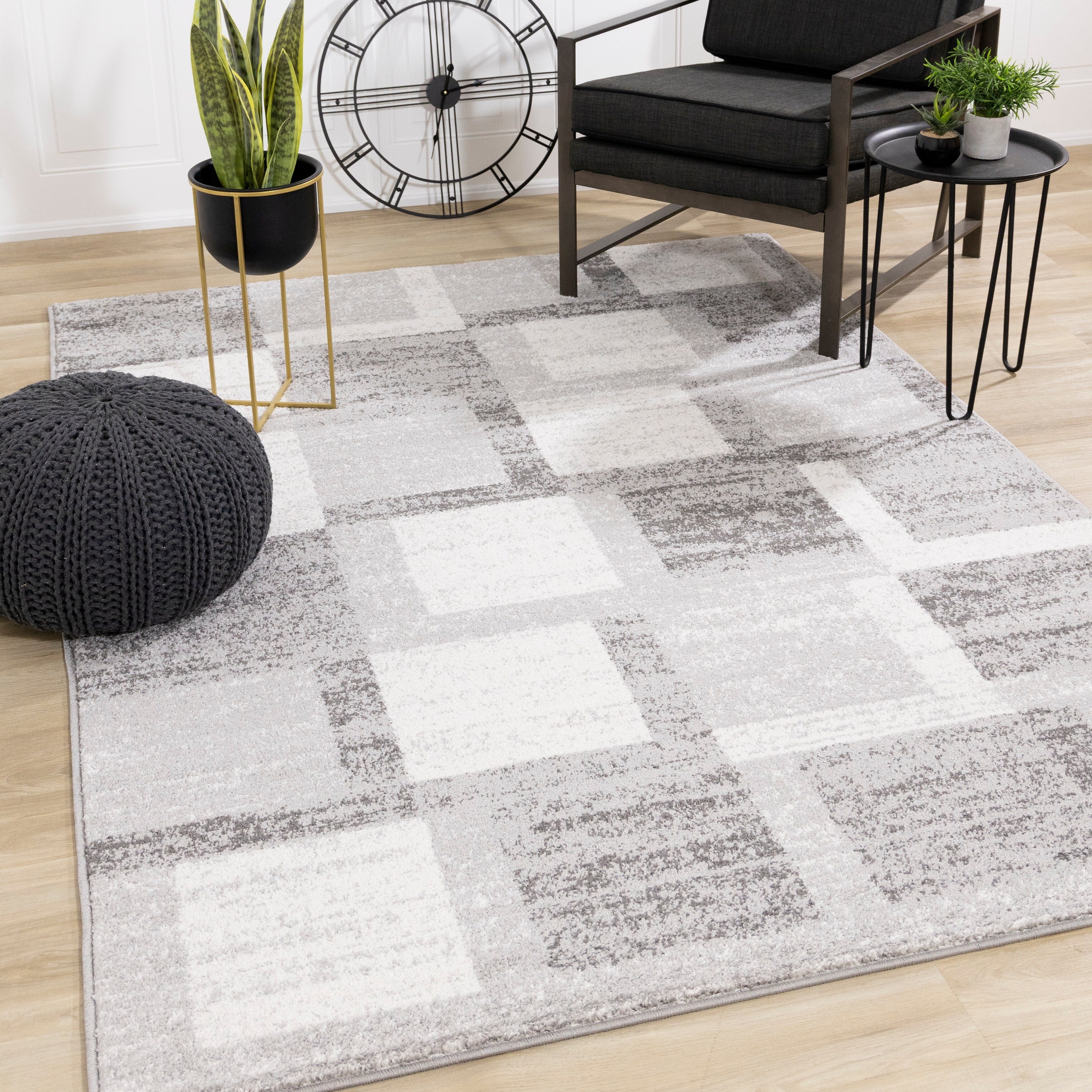 Converge Grey White Foggy Squares Rug