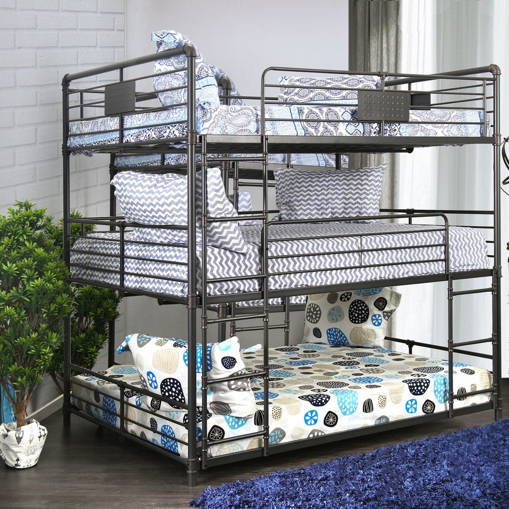 Furniture Of America Flynn Industrial Style Metal Antique Black Triple Full Bunk Bed