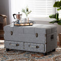 Flynn Modern Transitional Grey Upholstered Storage Trunk Ottoman