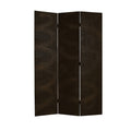 Foldable 3 Panel Canvas Room Divider With Swirl Details Dark Brown