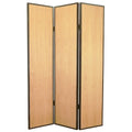 Foldable 3 Panel Wooden Screen With Faux Leather Trim Brown