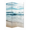 Foldable Canvas Screen With Ocean Shore Print And 3 Panels Multicolor