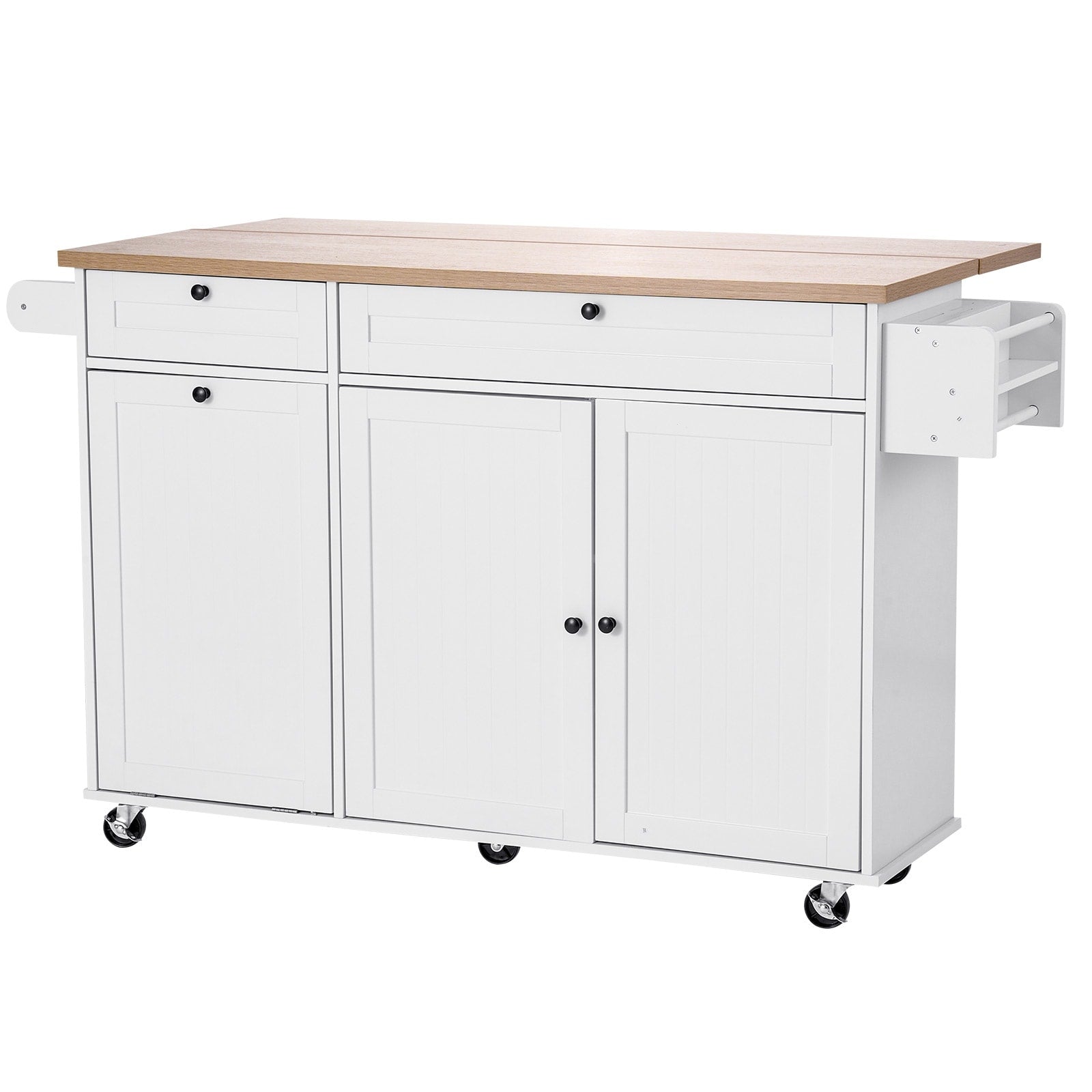Foldable Countertop Kitchen Island With Storage Racks Mobile Kitchen Cart With Drop Leaf Trash Storage