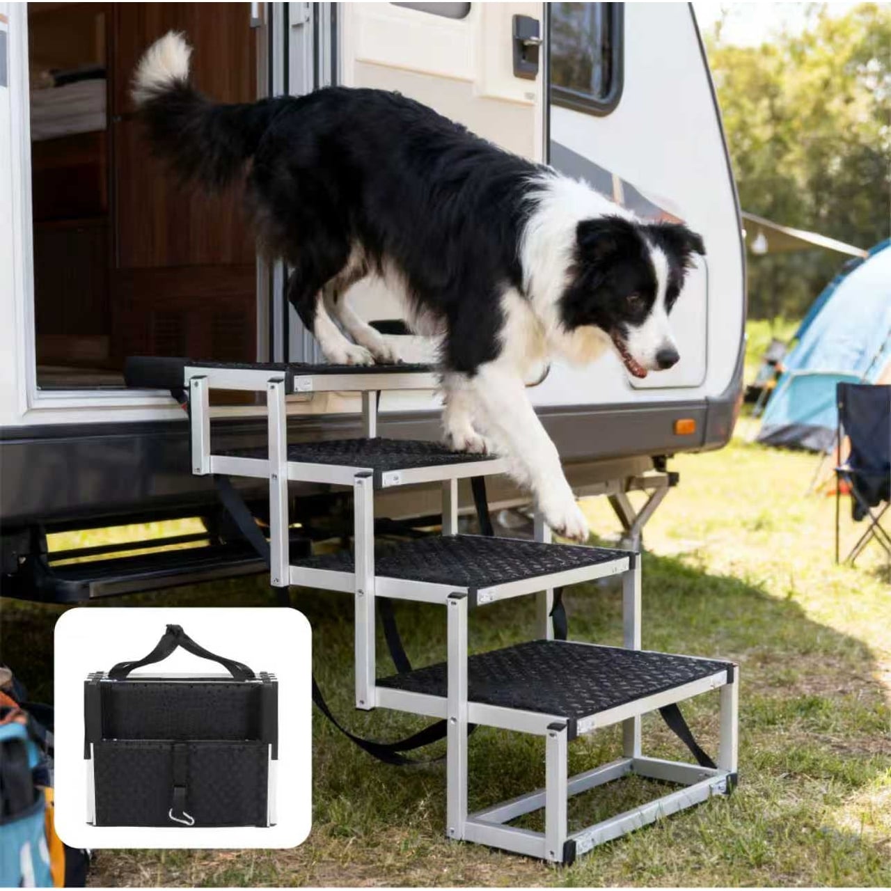 Foldable Dog Ramp For Cars Suvs Trucks Portable Pet Dog Stairs For Large Dogs With Non Slip Surface Reinforced Design
