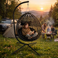 Foldable Hanging Egg Chair With Stand Hdpe Rattan Wicker Swing Chair With Cushion Heavy Duty Frame 350 Lbs Capacity