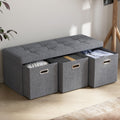 Foldable Linen Large Bench Storage Ottoman With 3 Drawer Cubes 45 L