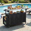 Foldable Outdoor Kitchen Island Patio Mobile Kitchen Cart Portable Island With Lockable Wheels Storage Cabinet And Towel Rack