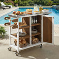 Foldable Outdoor Kitchen Island With Lockable Wheels Brown White Patio Kitchen Island Kitchen Cart With Towel Rack
