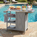 Foldable Outdoor Portable Kitchen Island Cart With Lockable Wheels Storage Cabinet Towel Rack