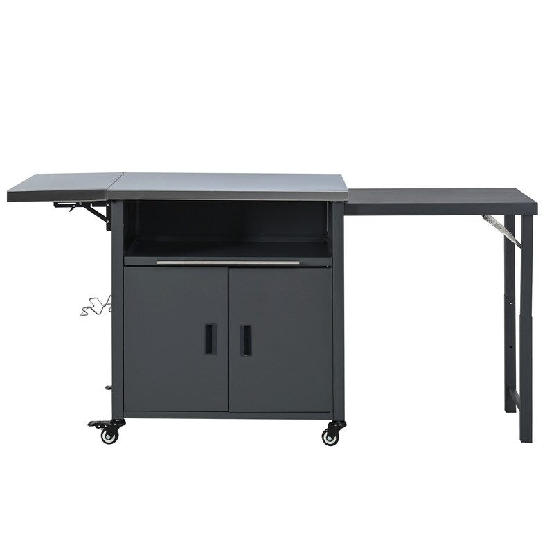 Foldable Outdoor Kitchen Island Grill Cart With Trash Rack Stainless Steel Top And Storage Space For Backyard Patio