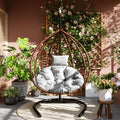 Foldable Rattan Hanging Hammock Chair With Stand And Plush Cushion For Indoor And Outdoor