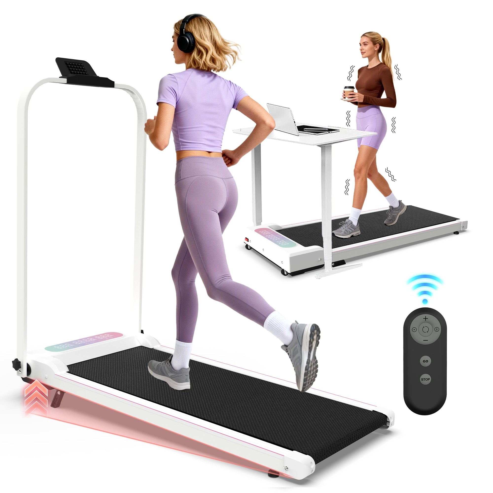Foldable Treadmill With Handle Bar Incline 2 In 1 Upgrade Portable Under Desk Walking Pad And Vibration Pad With Remote Control
