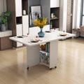 Folding Drop Leaf Dining Table With 6 Wheels And 2 Layer Storage Shelf Space Saving Table 47.2 D X 23.6 W X 30.3 H