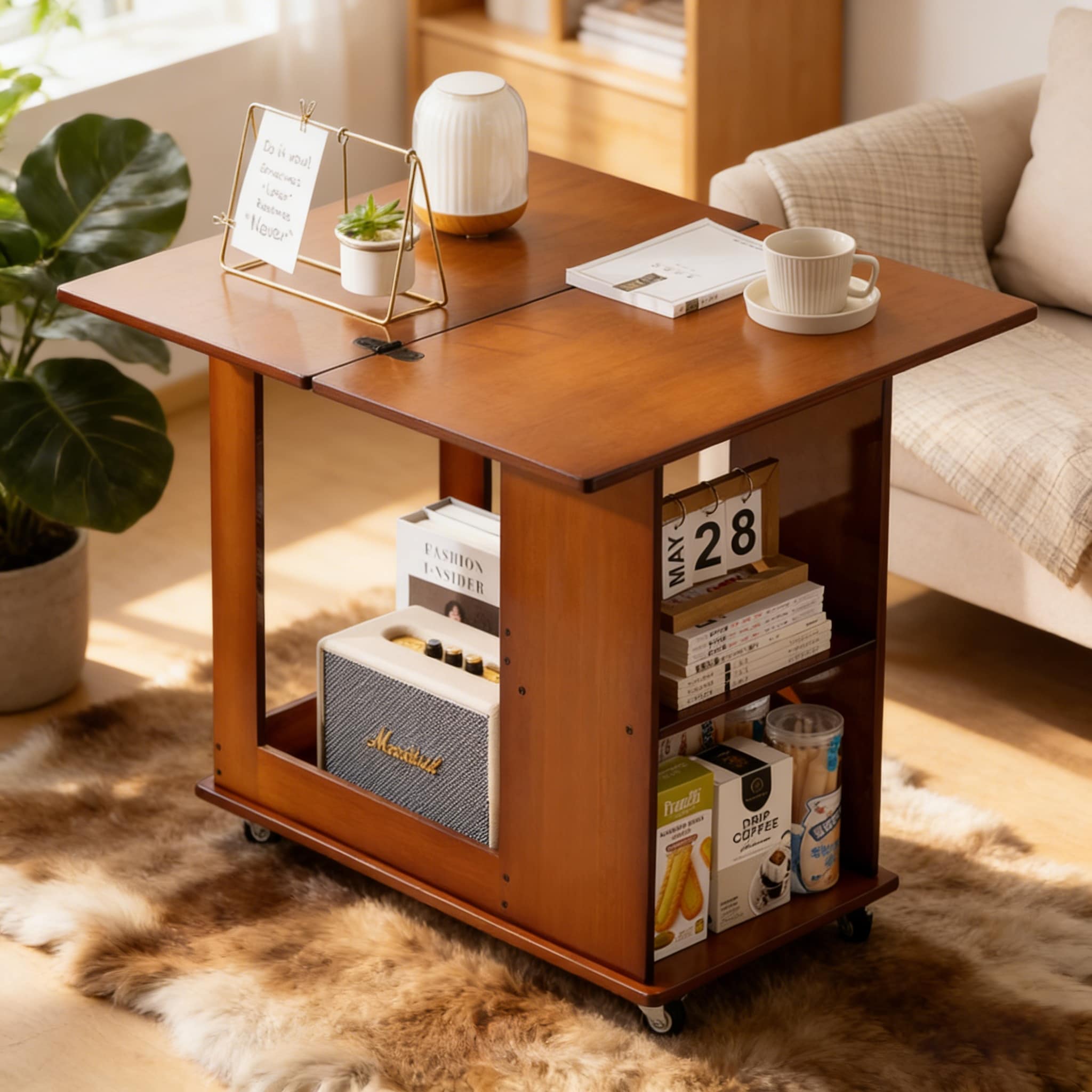 Folding Edge Table With Movable Storage Foldable Tabletop Suitable For Beds And Sofas Saving Space Multiple Storage Spaces