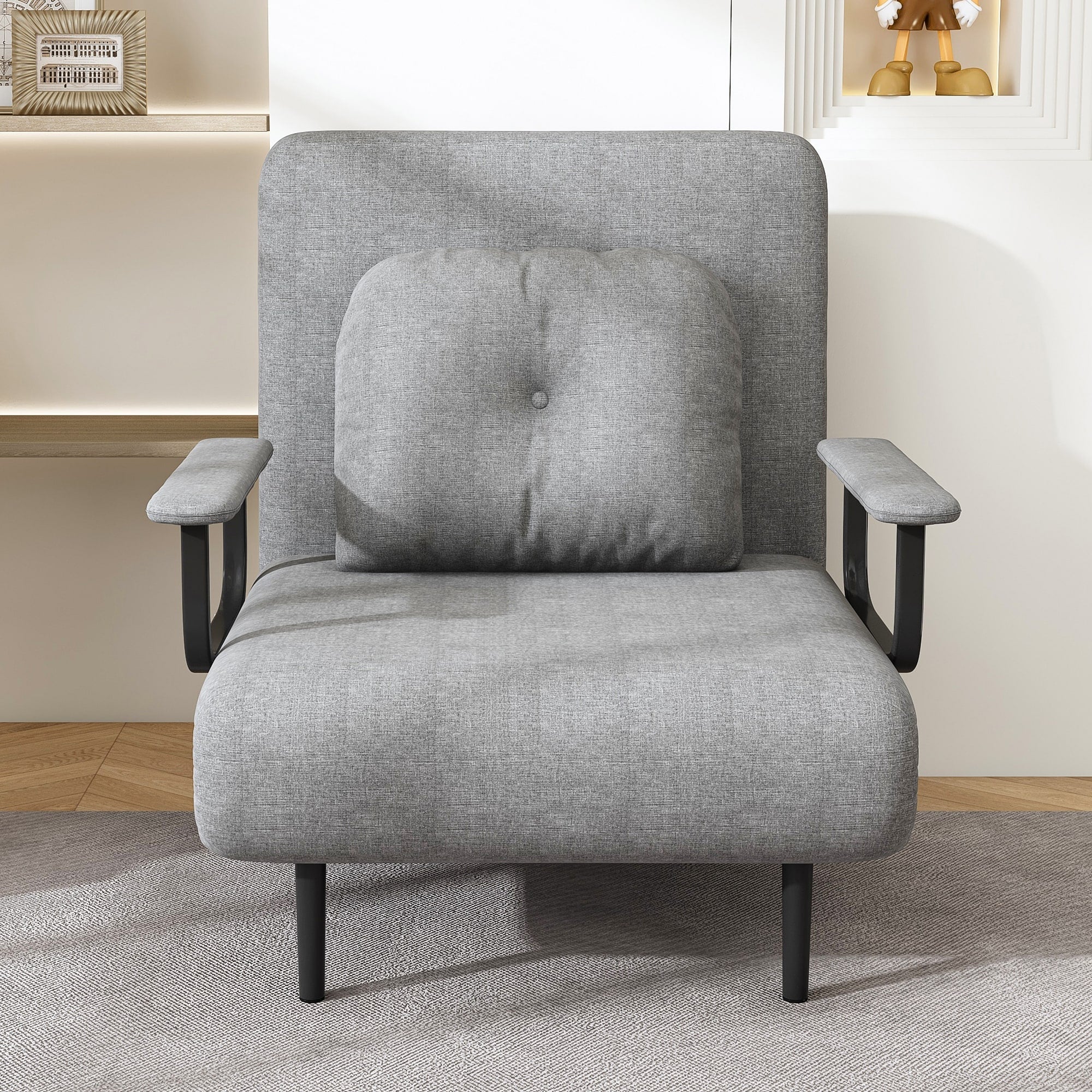 Folding Sofa Bed Convertible Chair 5 Positions Adjustable Backrest With Pillow