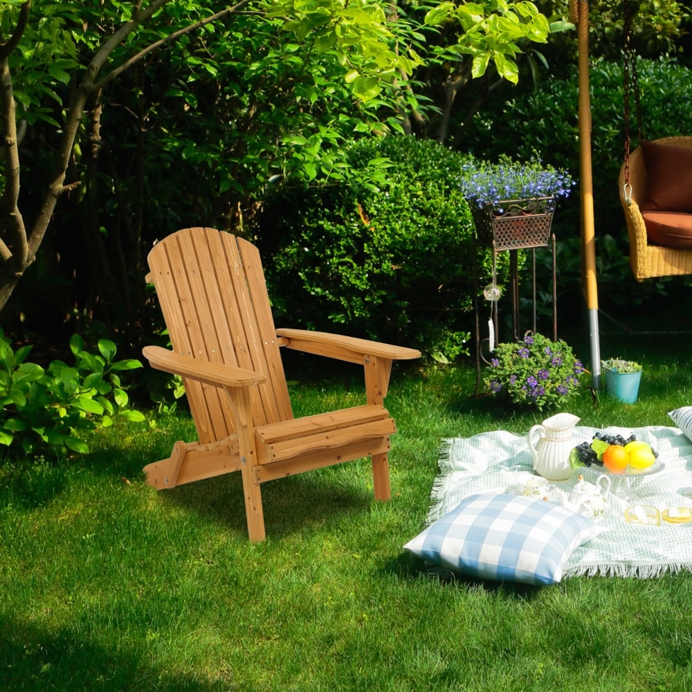 Folding Wooden Adirondack Lounger Chair With Natural Finish