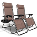 2 Pack Folding Recliner Zero Gravity Chaise Lounge Chair W Cup Holder Black