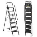 Folding Step Stool With Bandwidth Anti Slip Pedals And Tool Trays Lightweight And Portable Step Stool Sturdy Steps 6 Levels