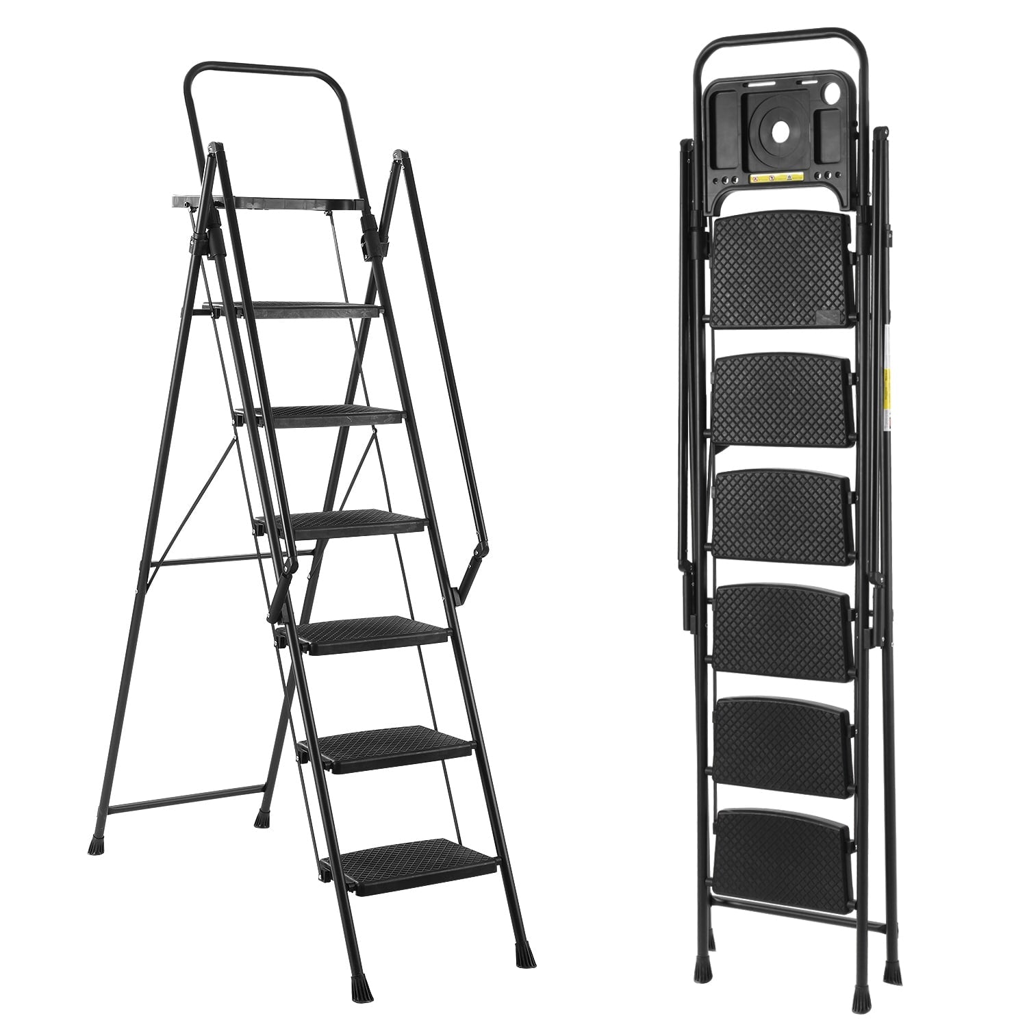 Folding Step Stool With Bandwidth Anti Slip Pedals And Tool Trays Lightweight And Portable Step Stool Sturdy Steps 6 Levels