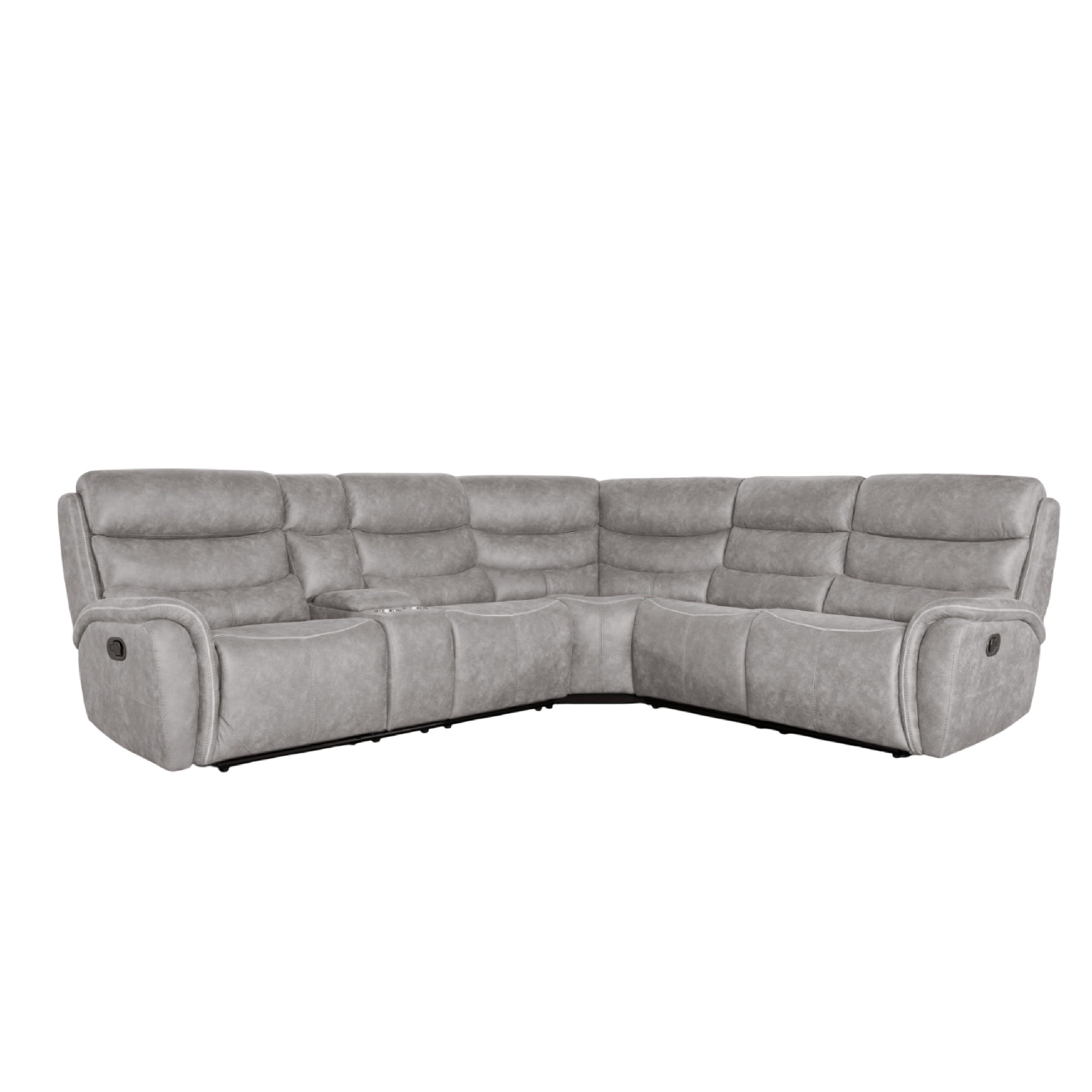 Folu 3Pc Sectional Manual Reclining L Sofa Set Soft Gray Tufted Back