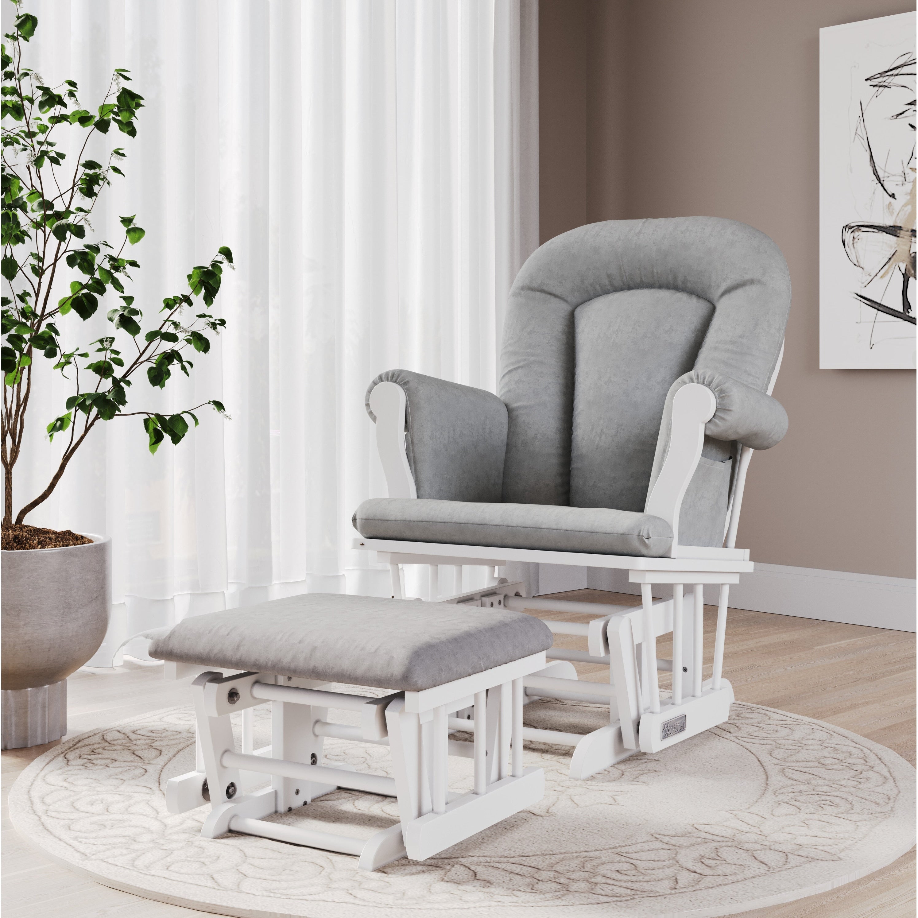 Forever Eclectic Cozy Glider And Ottoman White With Gray
