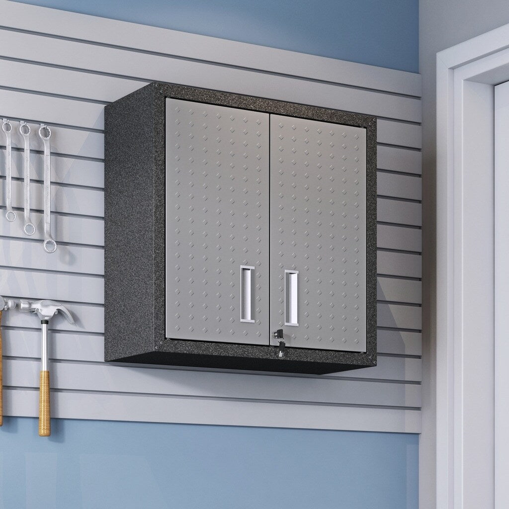 Fortress 30 Floating Textured Metal Garage Cabinet With Adjustable Shelves In Grey