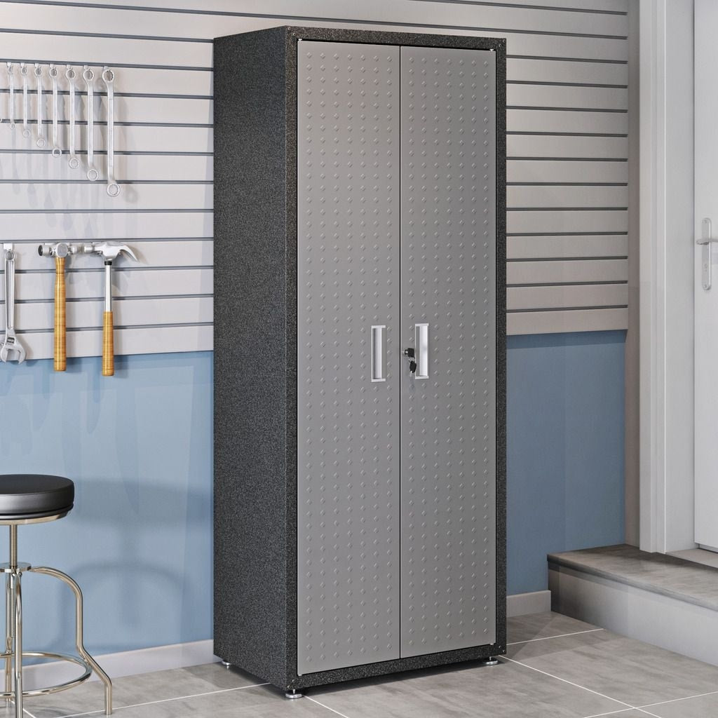 Fortress Textured Metal 75.4 Garage Cabinet With 4 Adjustable Shelves In Grey