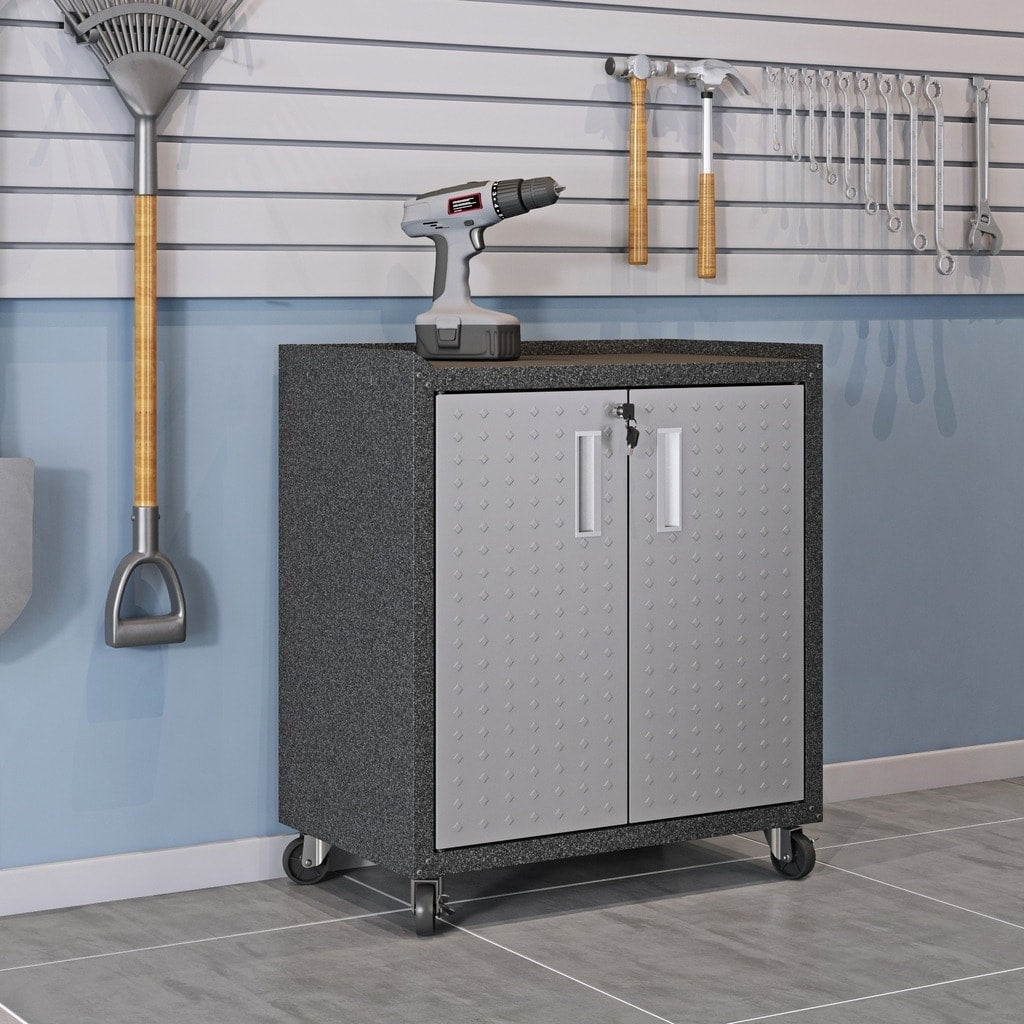 Fortress Textured Metal 31.5 Garage Mobile Cabinet With 2 Adjustable Shelves In Grey