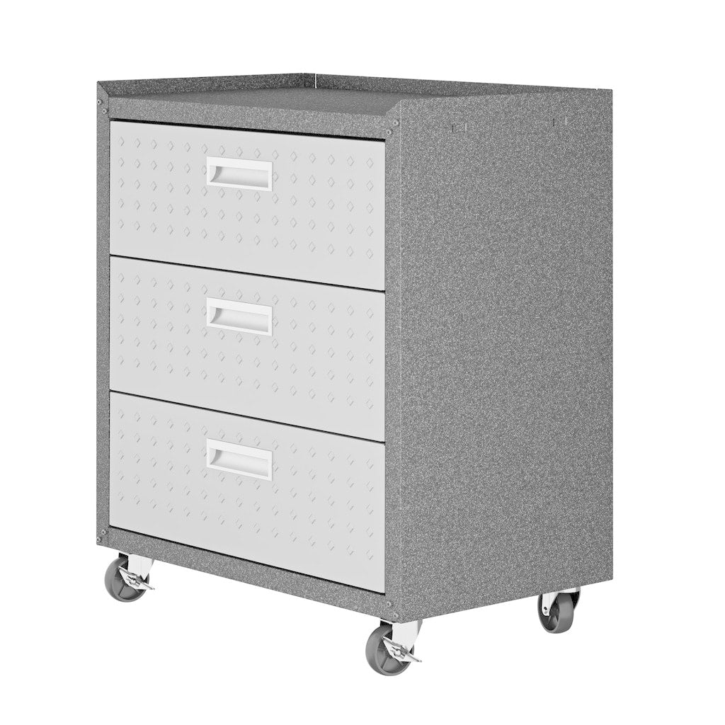 Fortress Textured Metal 31.5 Garage Mobile Chest With 3 Full Extension Drawers In Grey