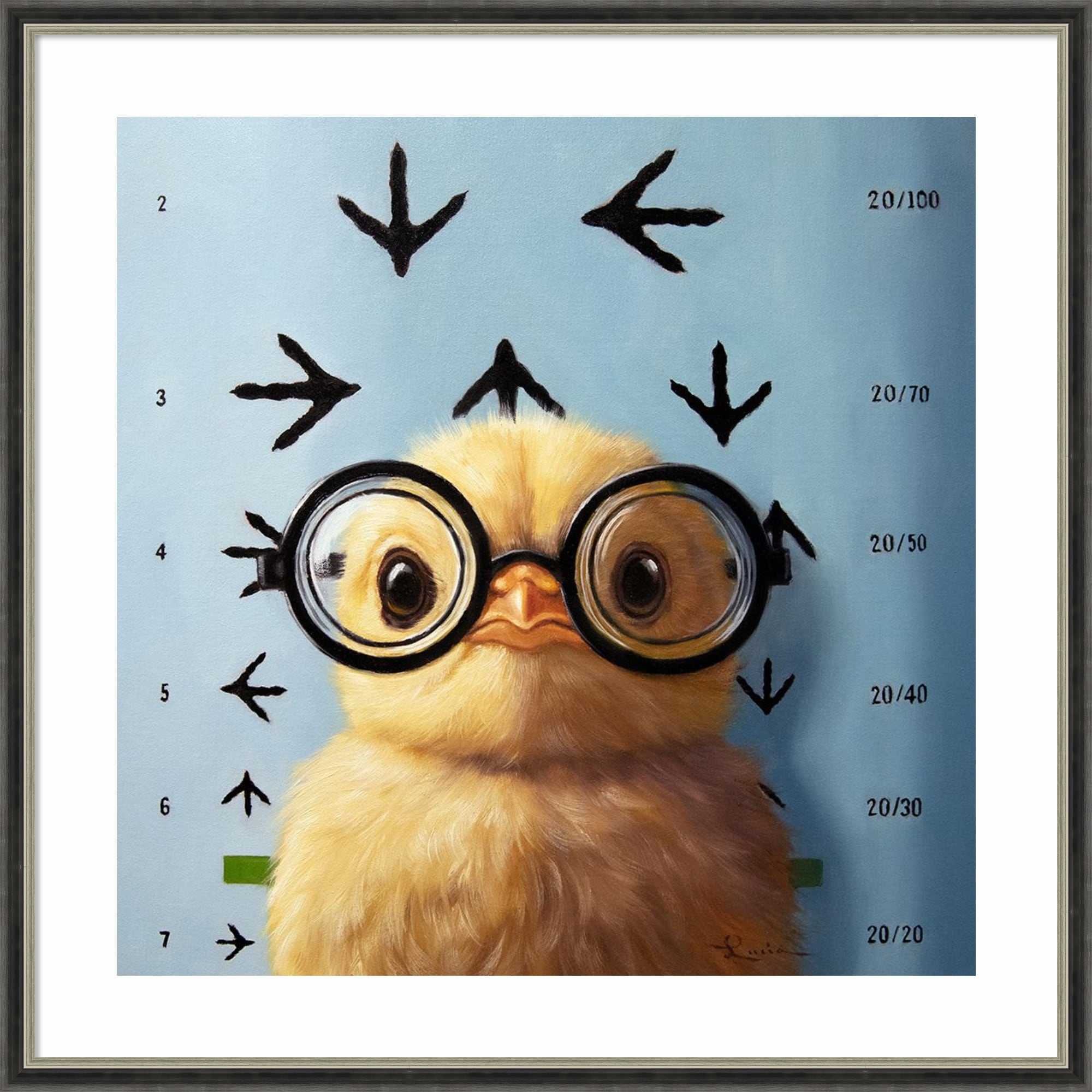 Four Eyes Chick No. 2 By Lucia Heffernan Wood Framed Wall Art Print Theo Black Silver Narrow