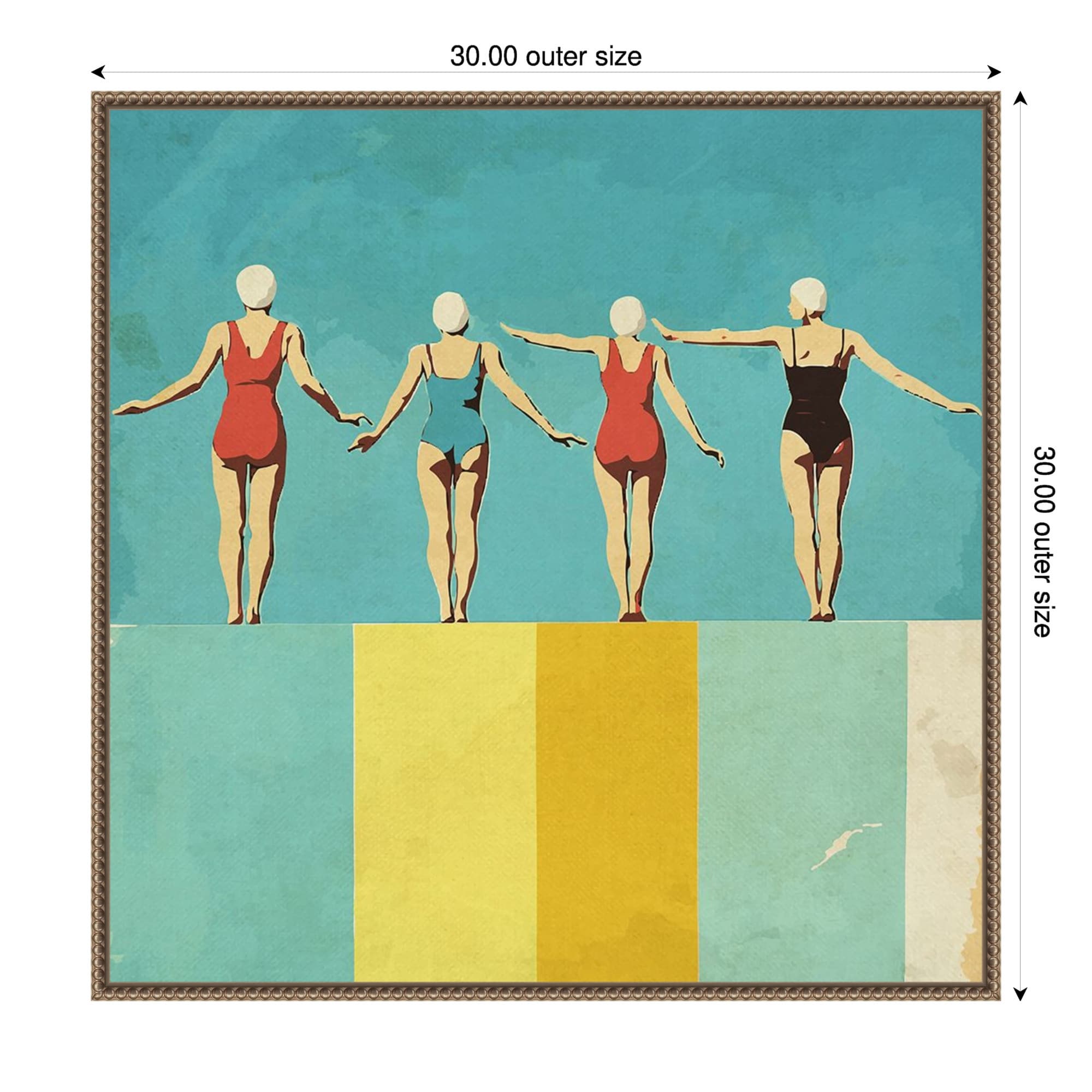 Four Figures On The Pool By Layla Oz Framed Canvas Wall Art Print