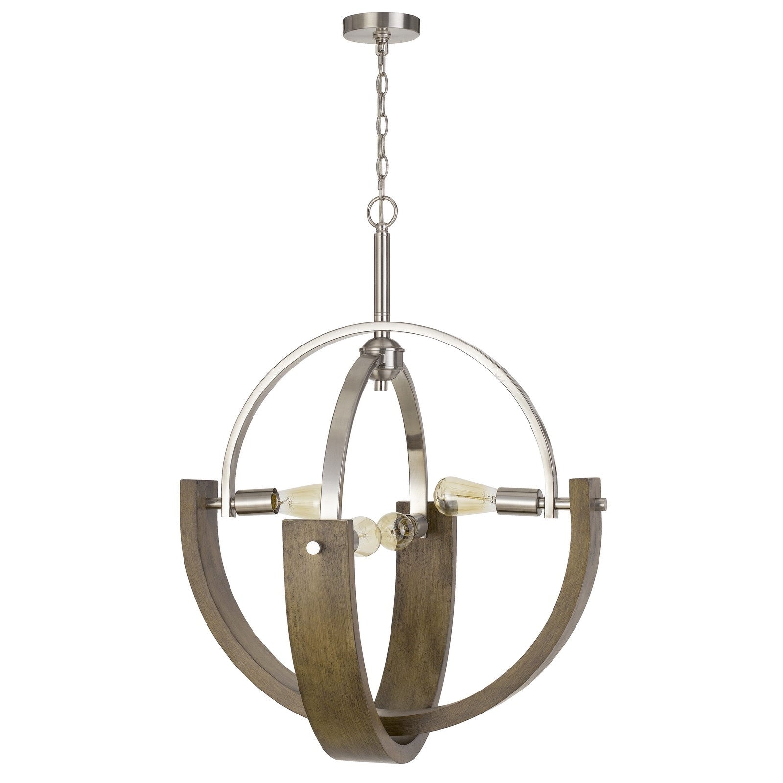 Four Light Rauma Metal Wood Chandelier