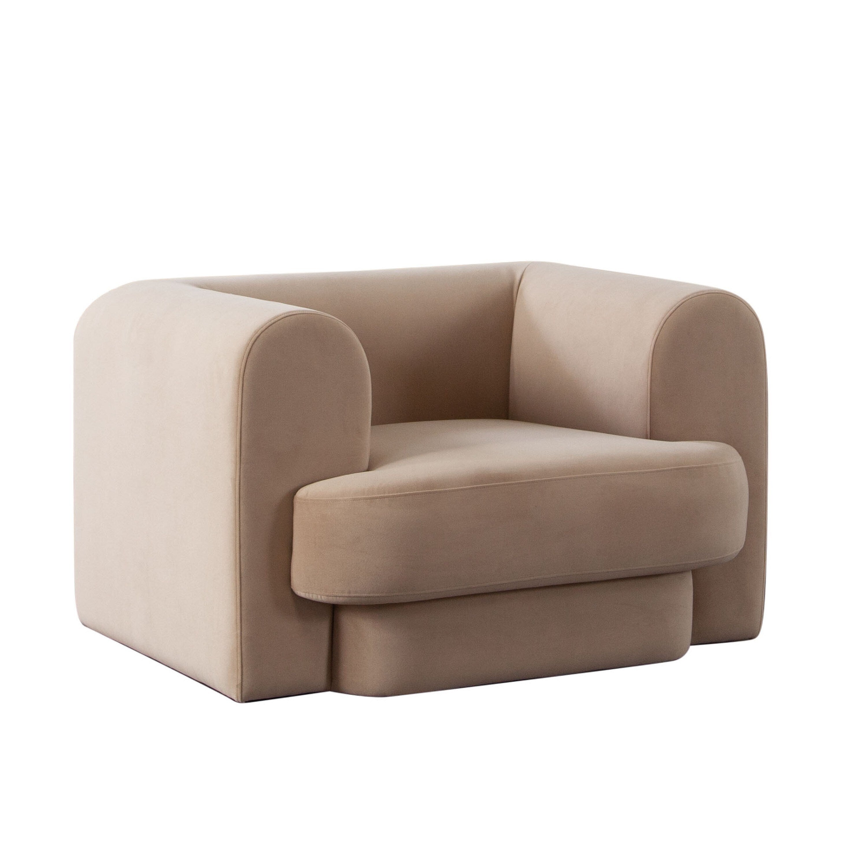 Foxo Retro Oversize Chair Padded Camel Brown Velvet 44 Inch Wide
