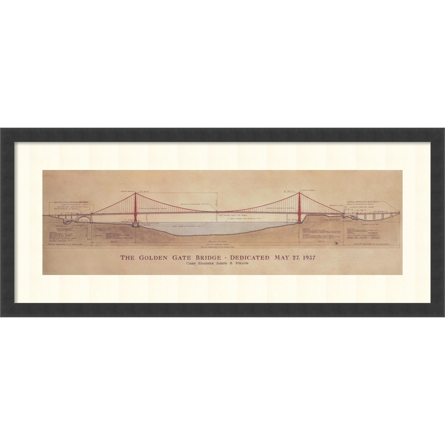 Framed Art Print Golden Gate Bridge By Craig S. Holmes 40 X 17 Inch