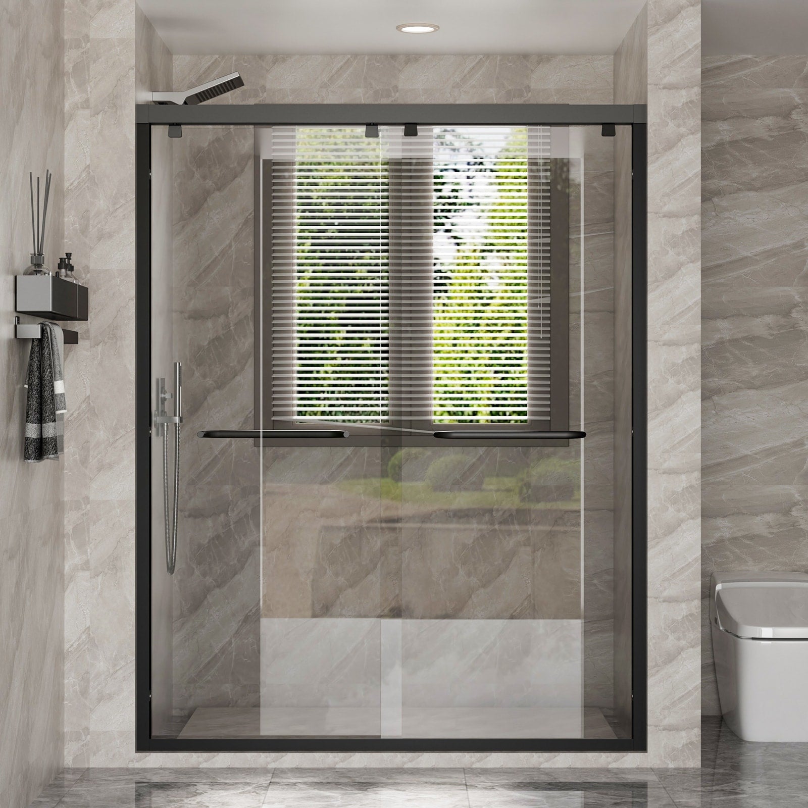 Framed Bypass Shower Door With Glass Panels