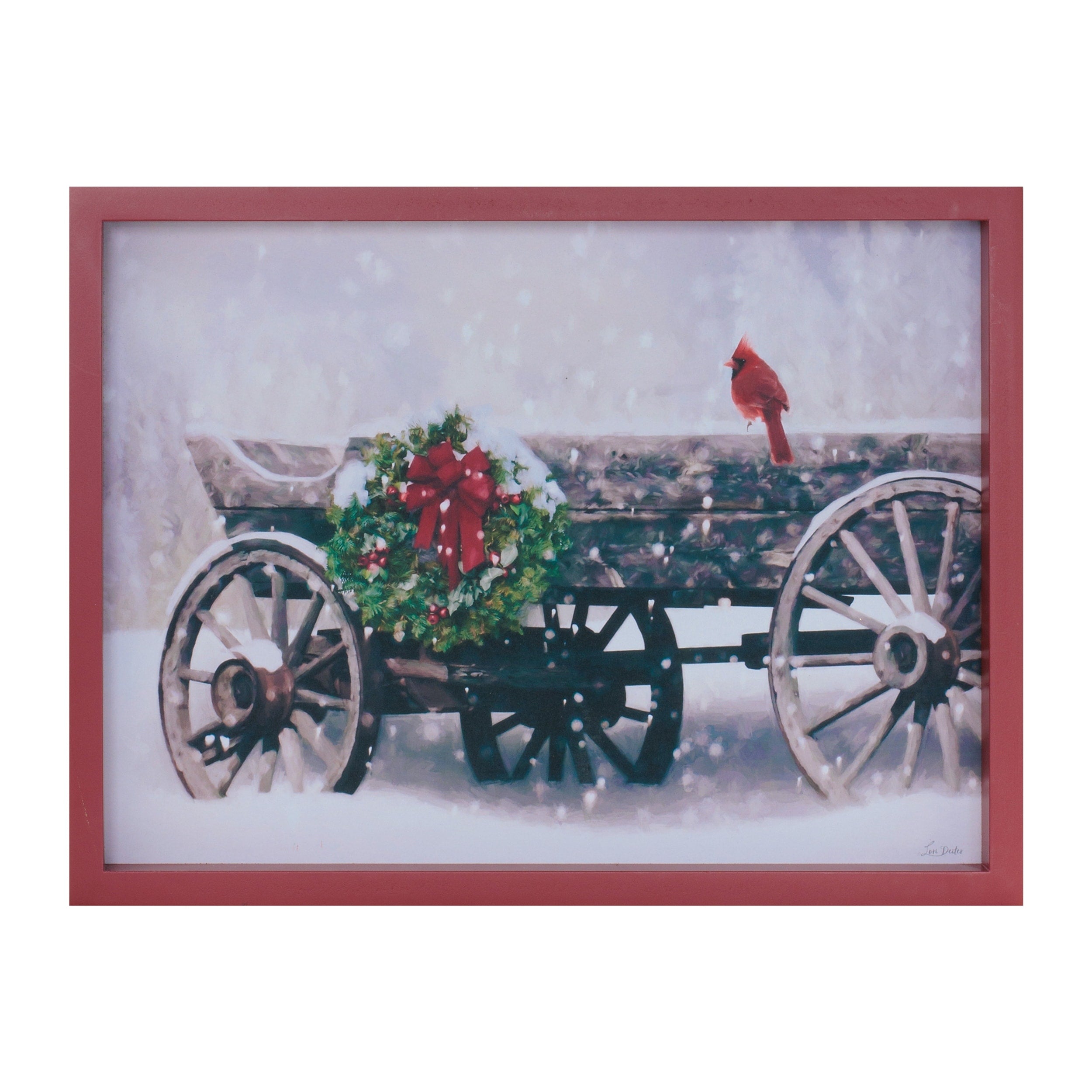 Framed Cardinal And Christmas Wagon Wall Art 15.5 L