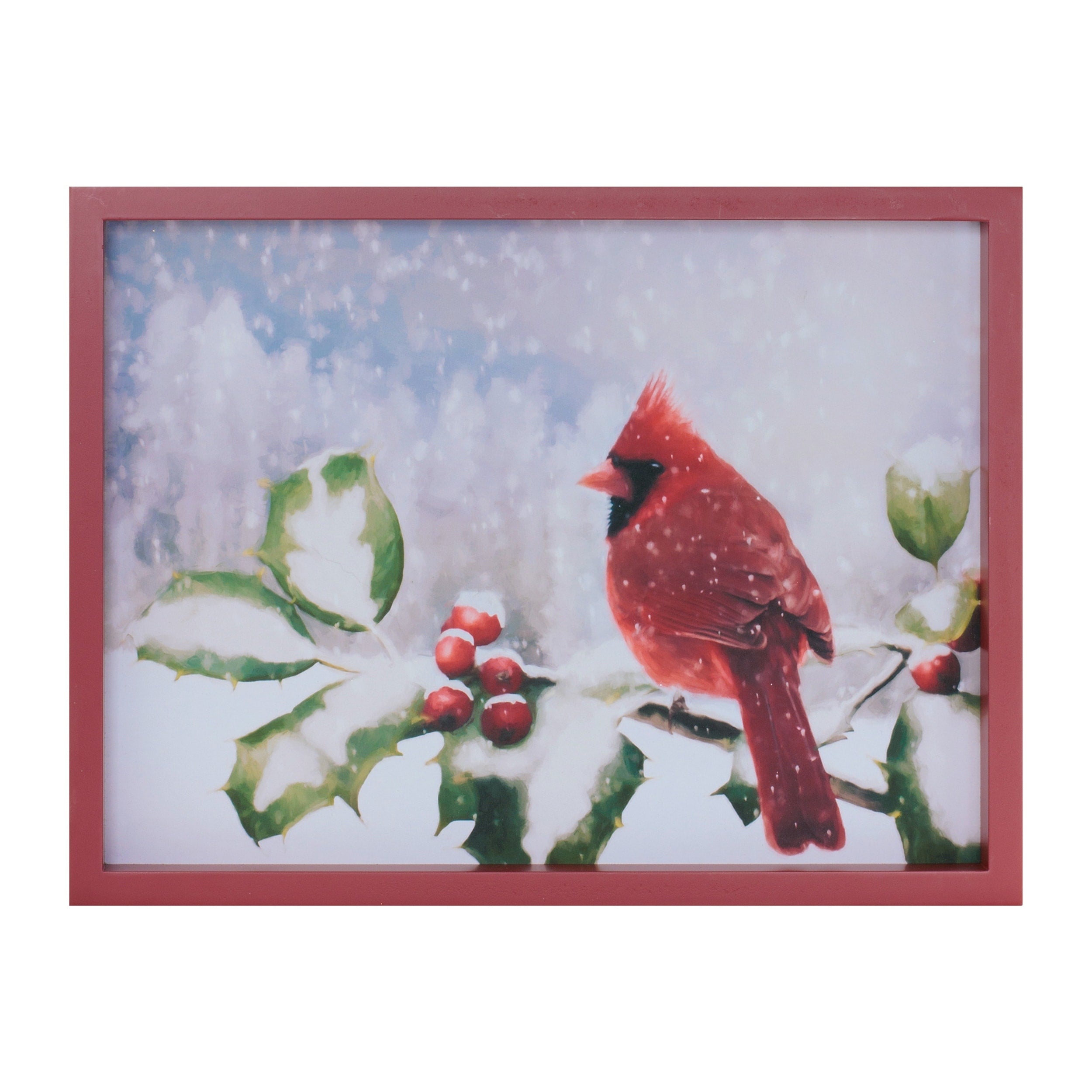 Framed Cardinal And Holly Winter Wall Art 15.5 L