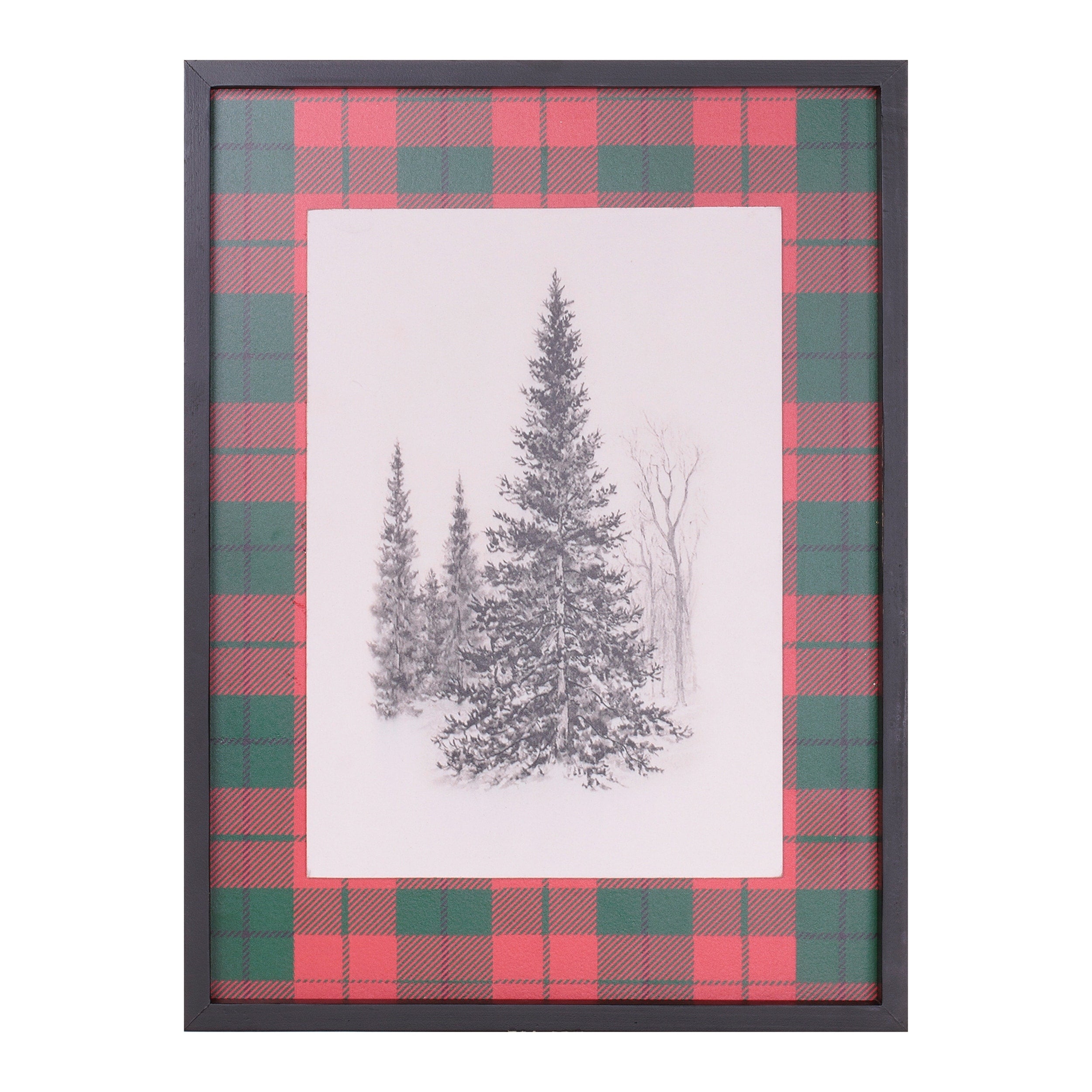 Framed Plaid Tree Print 16 H