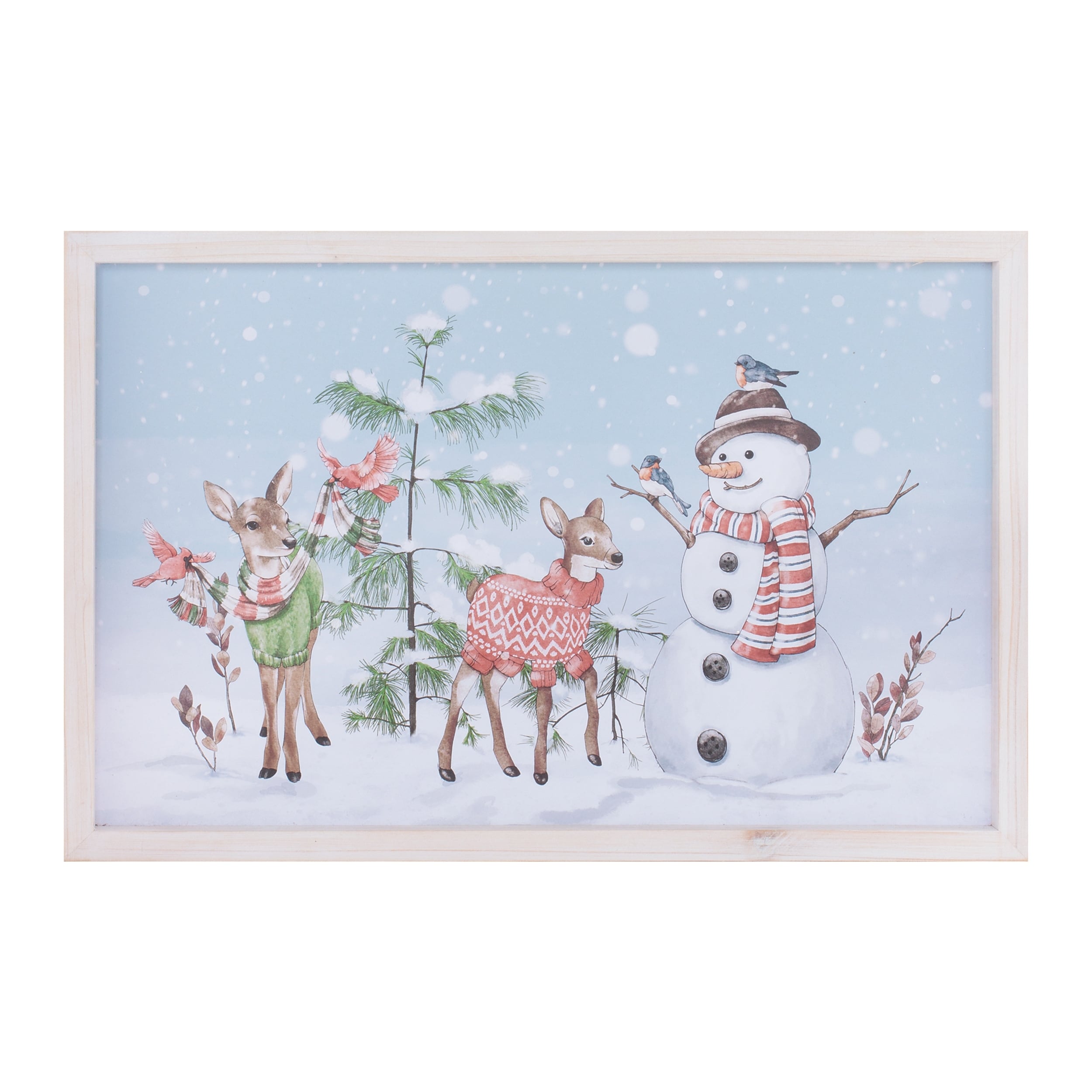 Framed Snowman And Deer Wall Art 20 L