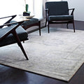 Traditional Distressed Light Beige Blue Floral Medallion Rug