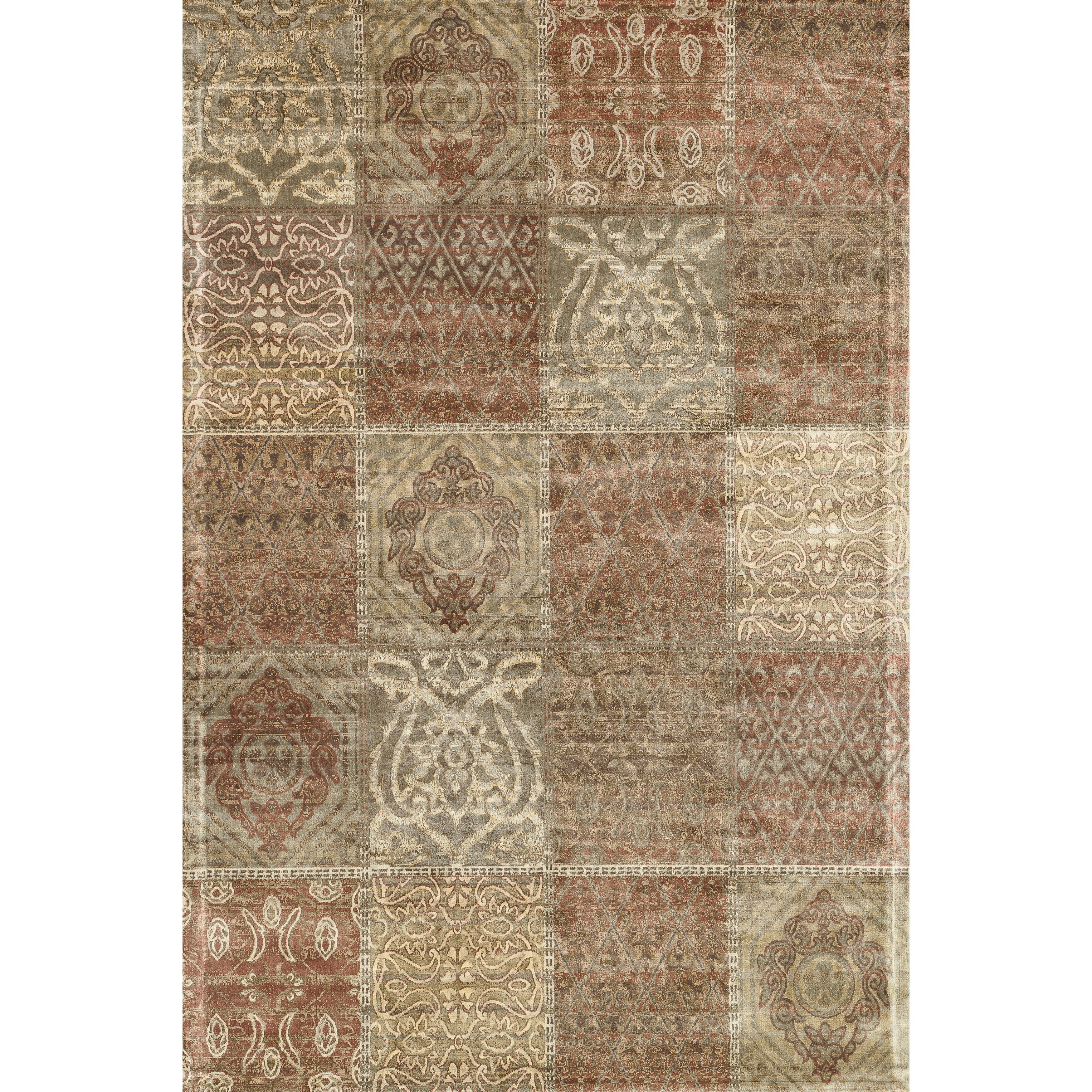 Traditional Distressed Rust Beige Patchwork Rug