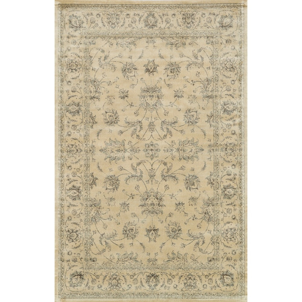 Traditional Distressed Ivory Grey Floral Rug