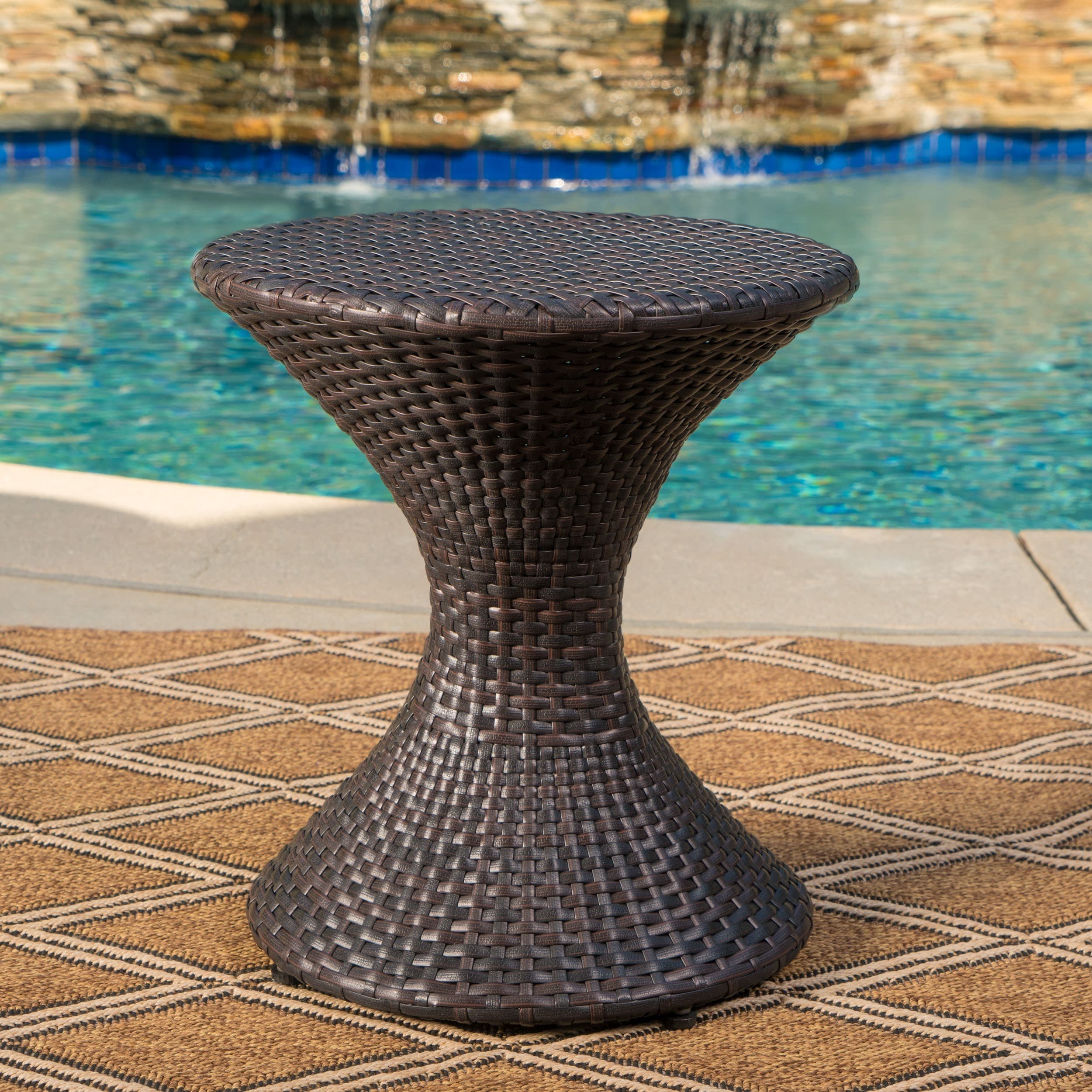 Franklin Outdoor Round Wicker Side Table By Christopher Knight Home