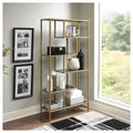 Frankwell Gold Finished Glass Metal Tiered Open Shelf Bookcase 36 W X 12 D X 70 H
