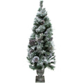 Fraser Hill Farm 4 Ft. Christmas Snow Flocked Porch Tree With Oversized Pinecones In Ornamental Pot 4 Foot