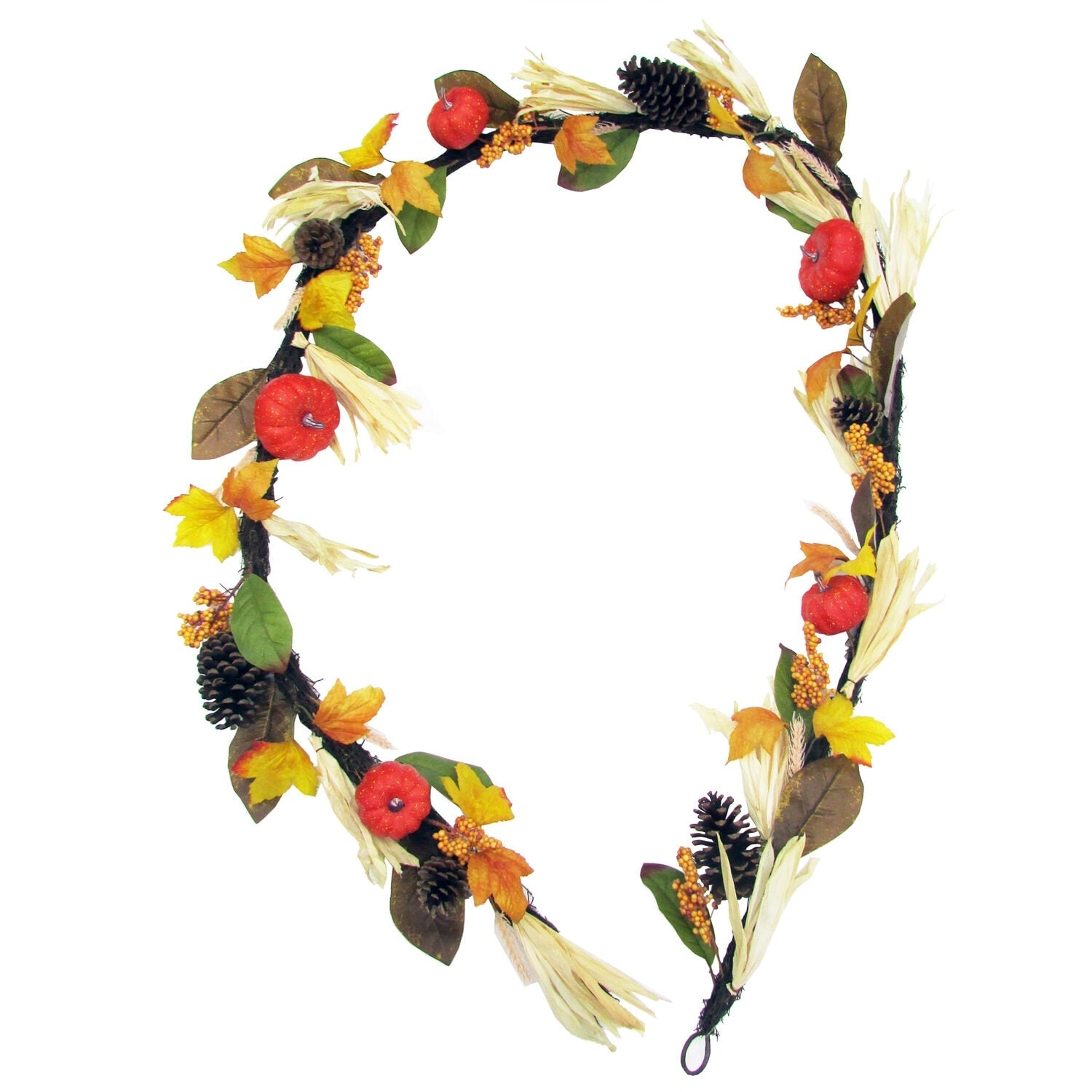 Fraser Hill Farm 9 Ft Fall Harvest Garland Decor With Corn Husks Pumpkins And Pine Cones Multi