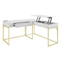 Fredie Corner Desk With Lift Top Usb Port Gold Frame Antique White