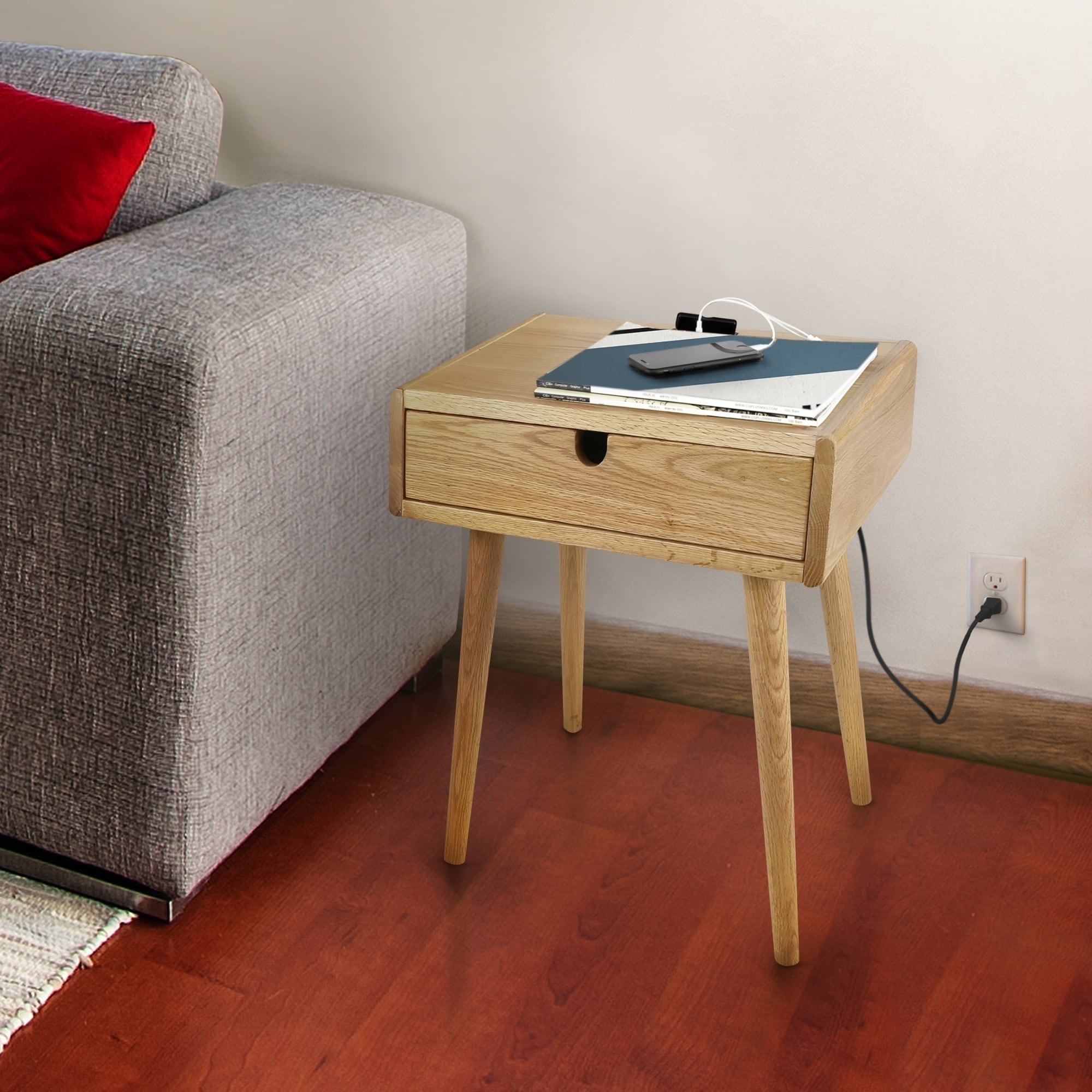 Freedom Nightstand End Table With Usb Ports Made Of Solid American Oak